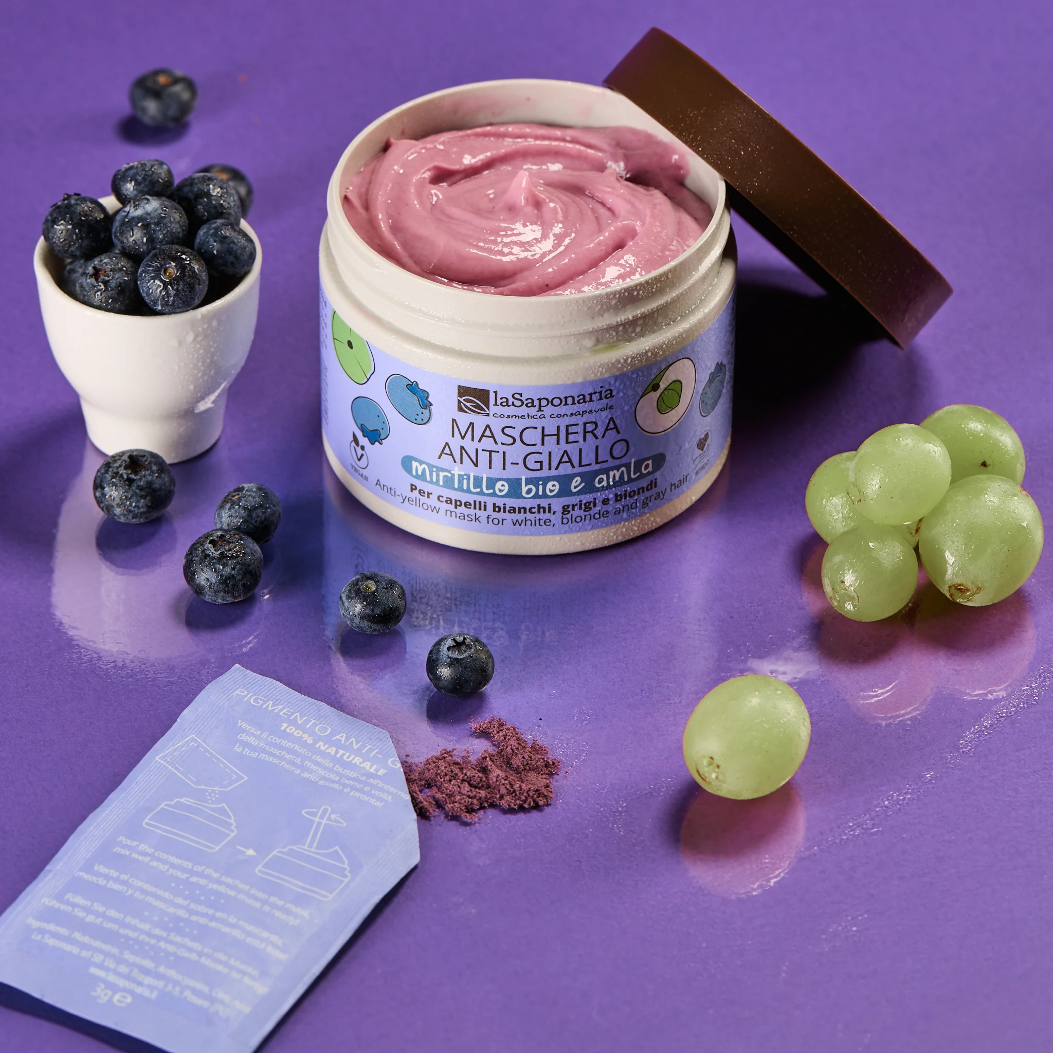 Capelli e Cute Maschera anti-giallo - Mirtillo Bio e Amla - Maschera Protezione Colore Capelli