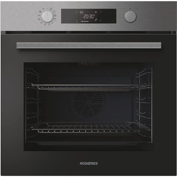 Four encastrable - Pyrolyse + Hydrolyse - ROSIERES - RO6 C5AB3EYTX - Inox / Noir - Porte froide - 78L - AirFry