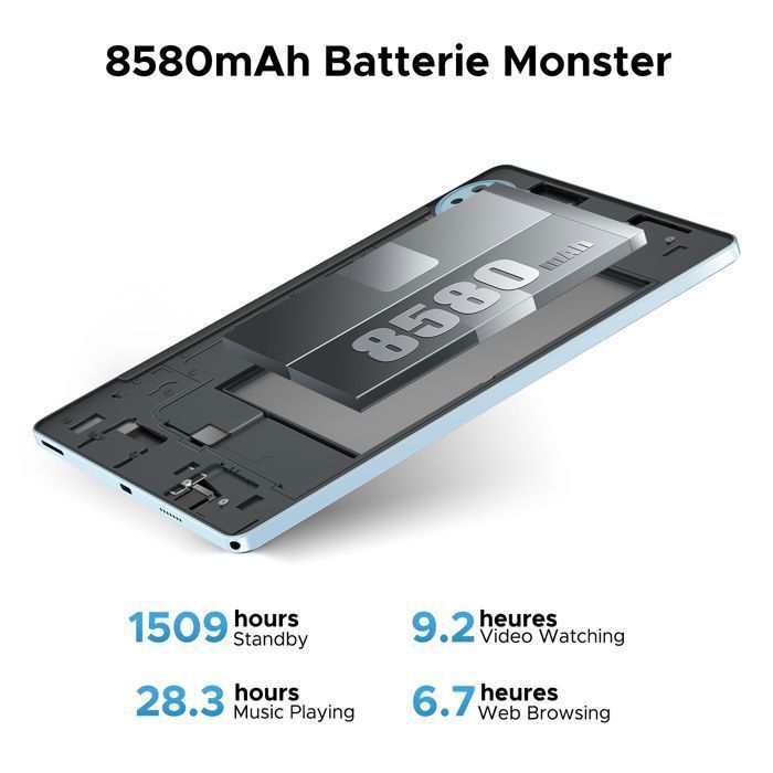 Tablette tactile DOOGEE U11 Android 16 Unisoc T606 Batterie 8580mAh 11 pouce ips 90Hz, 16Go + 128 Go Widevine L1 WiFi6 - Noir