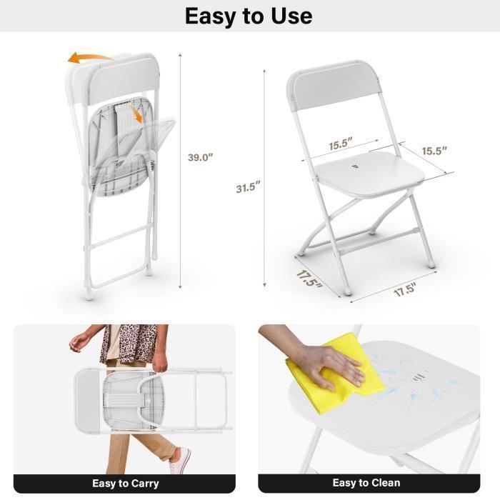 Juego de 10 sillas plegables de plástico blanco, sillas plegables portátiles para jardín exterior.