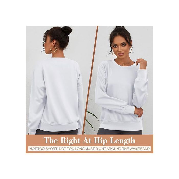Sweat-shirt Oversize Femme Blanc - Pull Court Ample à Manches Longues et Col Rond - Style Streetwear Décontracté - Taille L