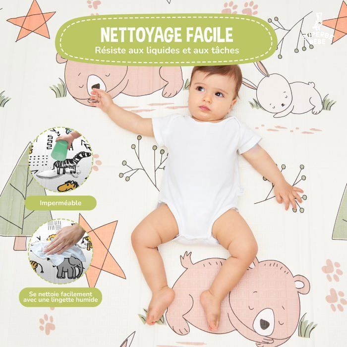 Tappetino da gioco pieghevole, reversibile e impermeabile - 200x180x1,5 cm | Tappetino da gioco in schiuma per bambini - VOLPE | SUPERBE BABE