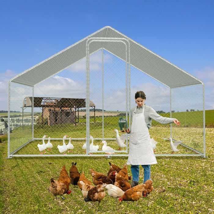 Eulenke 3x2x2 m UV-bestendige kippenhokomheining met slot, waterdicht en zonwerend dak, gegalvaniseerd staal, 6m² kippenhok