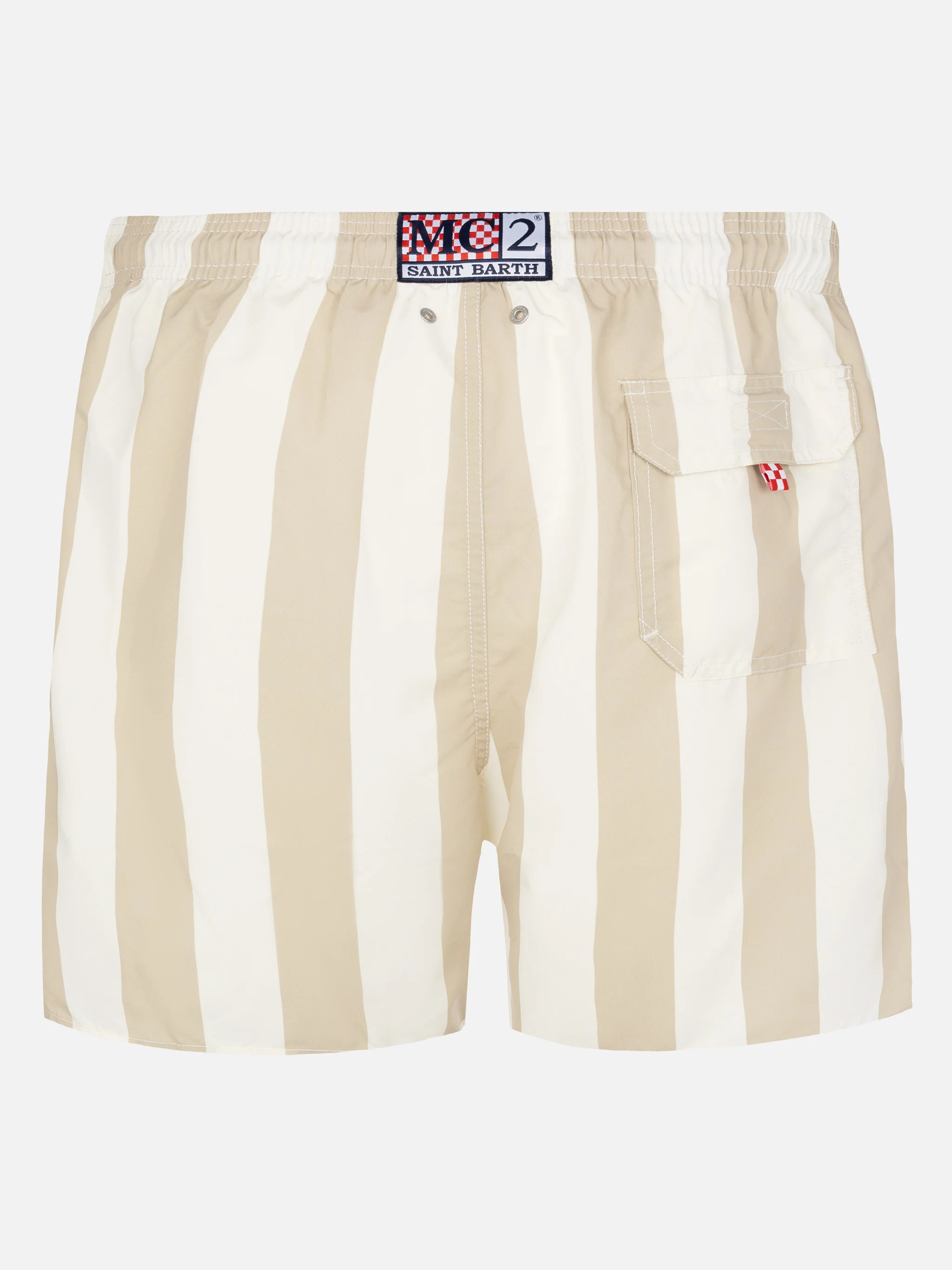 Costume mare lunghezza media Gustavia a righe con ricamo St. Barth