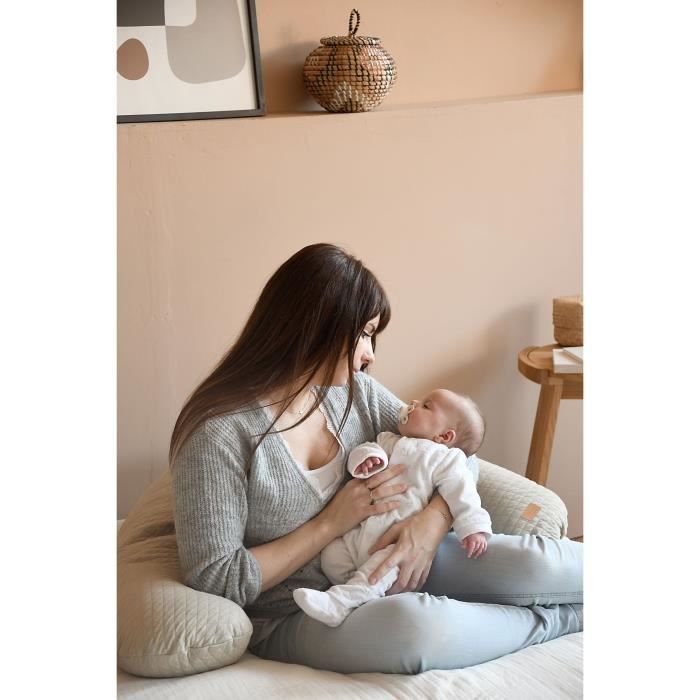 BÉABA - Big Flopsy™ - Almohada de embarazo y lactancia - Cotton Flower® - 180 cm - Lino