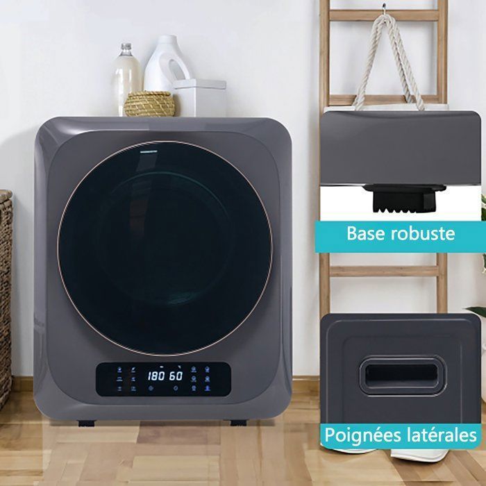 Secadora de roupa de 850 W, capacidade de 3 kg/4 kg, 6 programas, esterilização UV, proteção contra sobreaquecimento, montagem na parede, eficiente em termos energéticos.