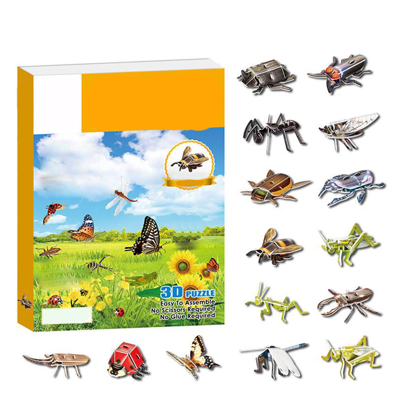Quebra-cabeça 3D DIY, tabuleiro de quebra-cabeça vívido, inseto, animal, brinquedo educativo feito à mão, brinquedo educativo para montar, presente para crianças.
