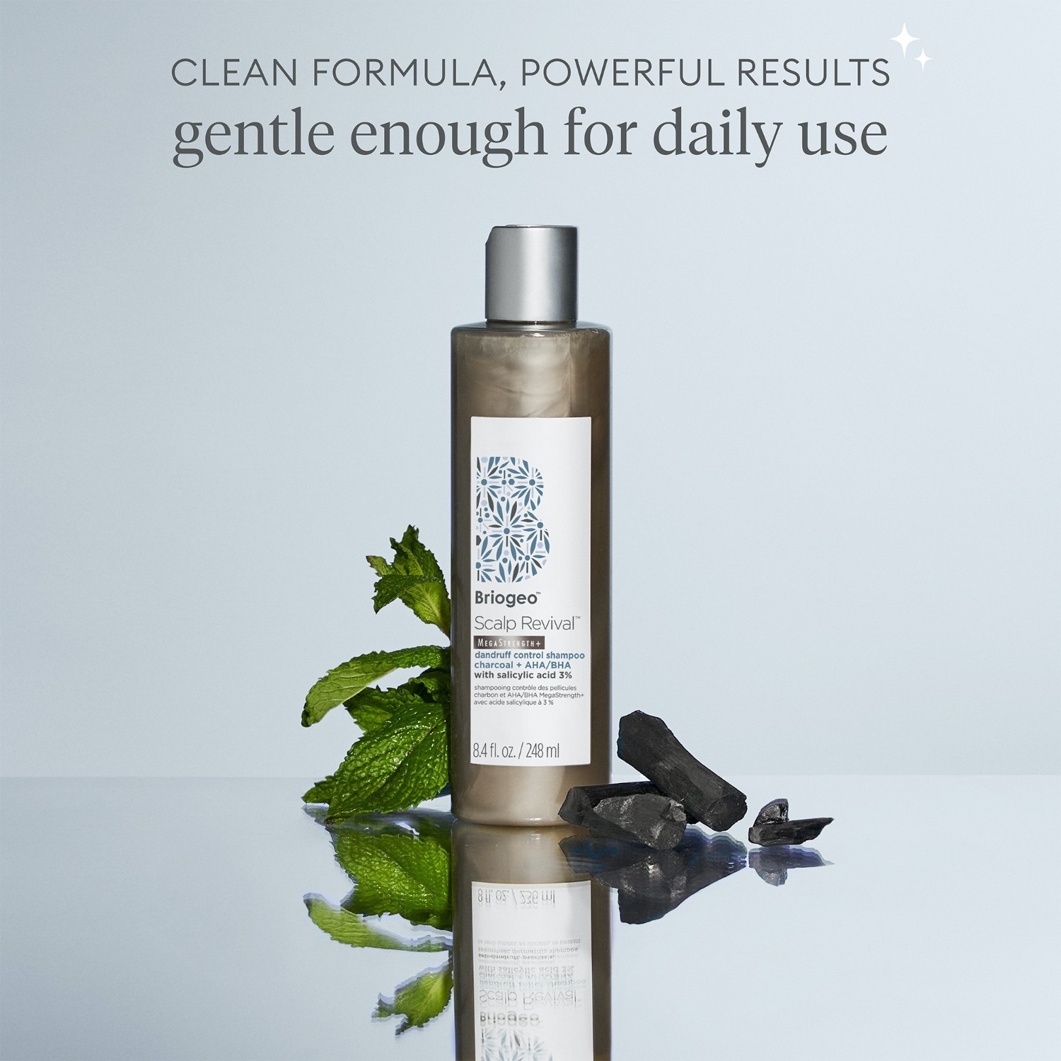 Briogeo Scalp Revival™ MegaStrength+ Šampón proti lupinám s aktívnym uhlím + AHA/BHA a 3 % kyselinou salicylovou – 248 ml