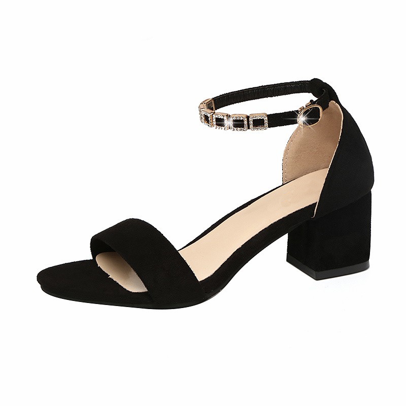 Sandales d'été pour étudiantes 2021, sandales à talons épais et bout ouvert, chaussures pour femmes, sandales à talons fermés et boucle, grandes tailles