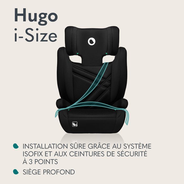 Silla de coche convertible para bebé LIONELO Hugo i-Size - ISOFIX - 100-150 cm - Grupo 2/3 - Reposacabezas regulable en altura - Negro-Gris