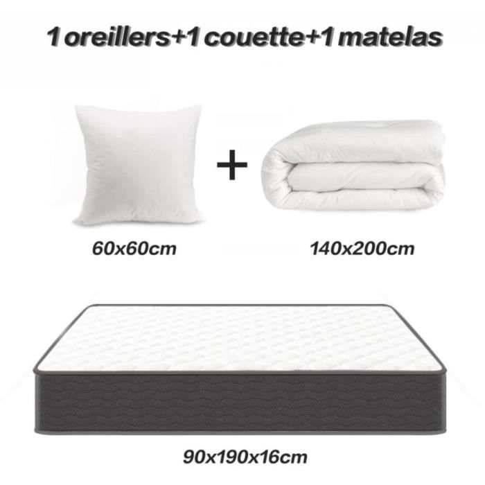 Conjunto de colchão, edredom e travesseiro - IZTOSS - Espuma viscoelástica - 90x190 cm - Firme - Hipoalergênico