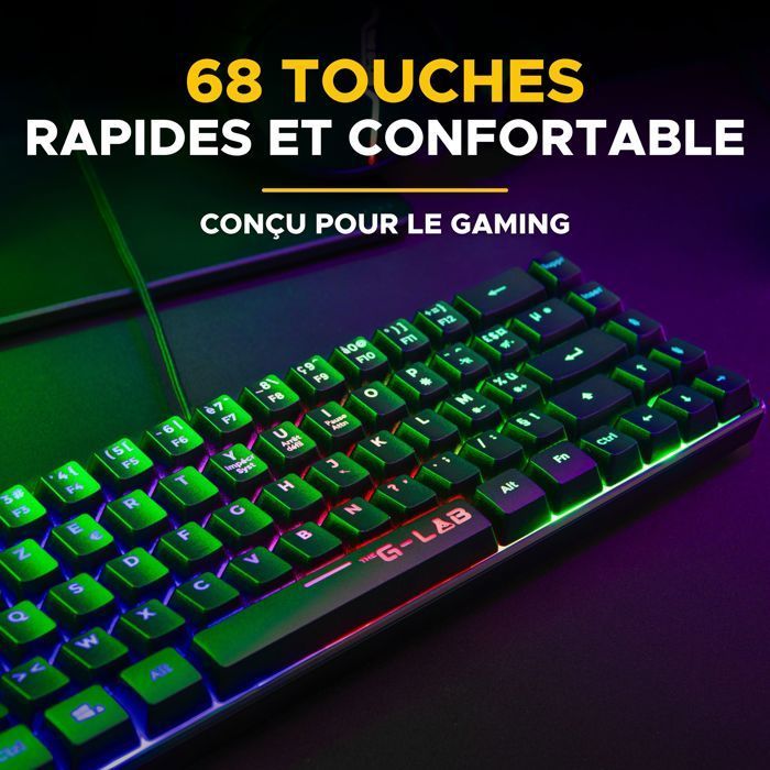 Set tastiera e mouse da gioco cablati - THE G-LAB - Hydrogen BKG Combo - Tastiera AZERTY - Nero