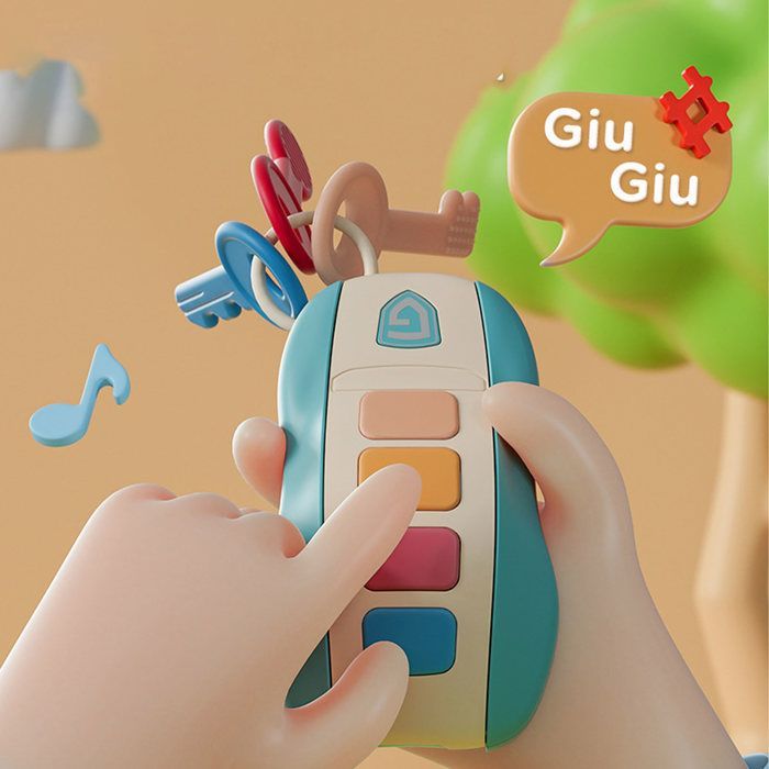 OMABETA Jouet de la clé de voiture à distance Faire semblant de jouer des clés de voiture 4 sons 10 chansons jeux poupon Rouge Bleu