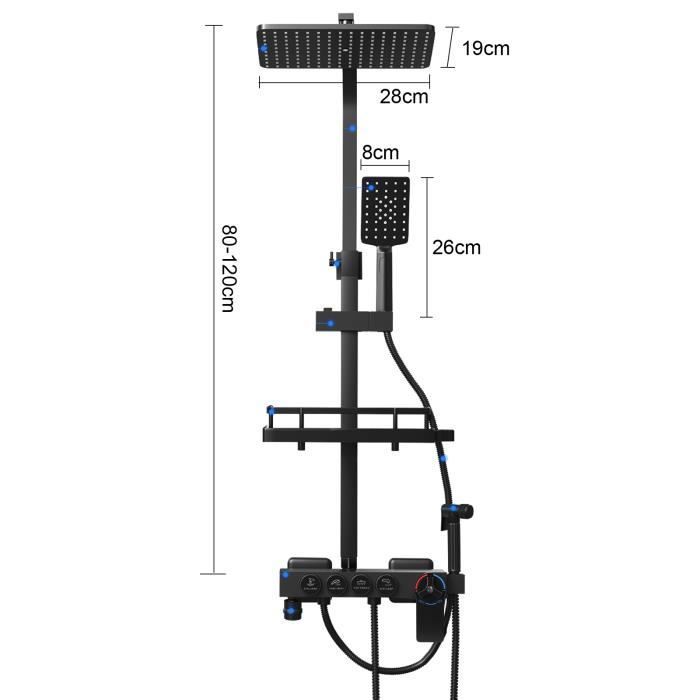 Colonne de Douche Avec Thermostatique - DNKELAR - Réglable - Laiton - Noir