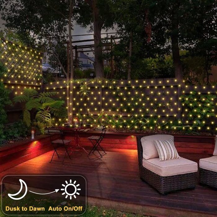 Decorative outdoor net string lights with 96 LEDs, 1.5m x 1.5m, 8 lighting modes for the beach, garden (warm white).