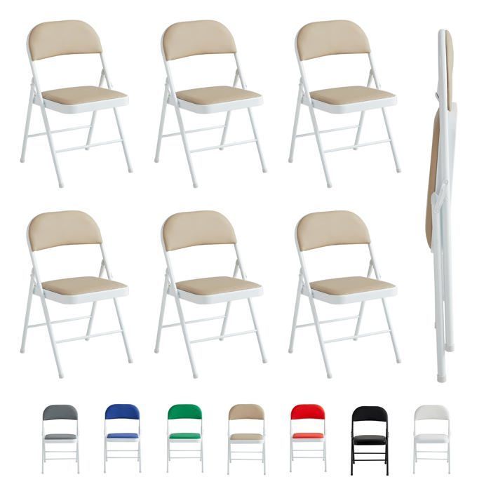 mcc direct Lot de 6 chaises pliantes en similicuir avec cadre en métal et siège rembourré (beige)
