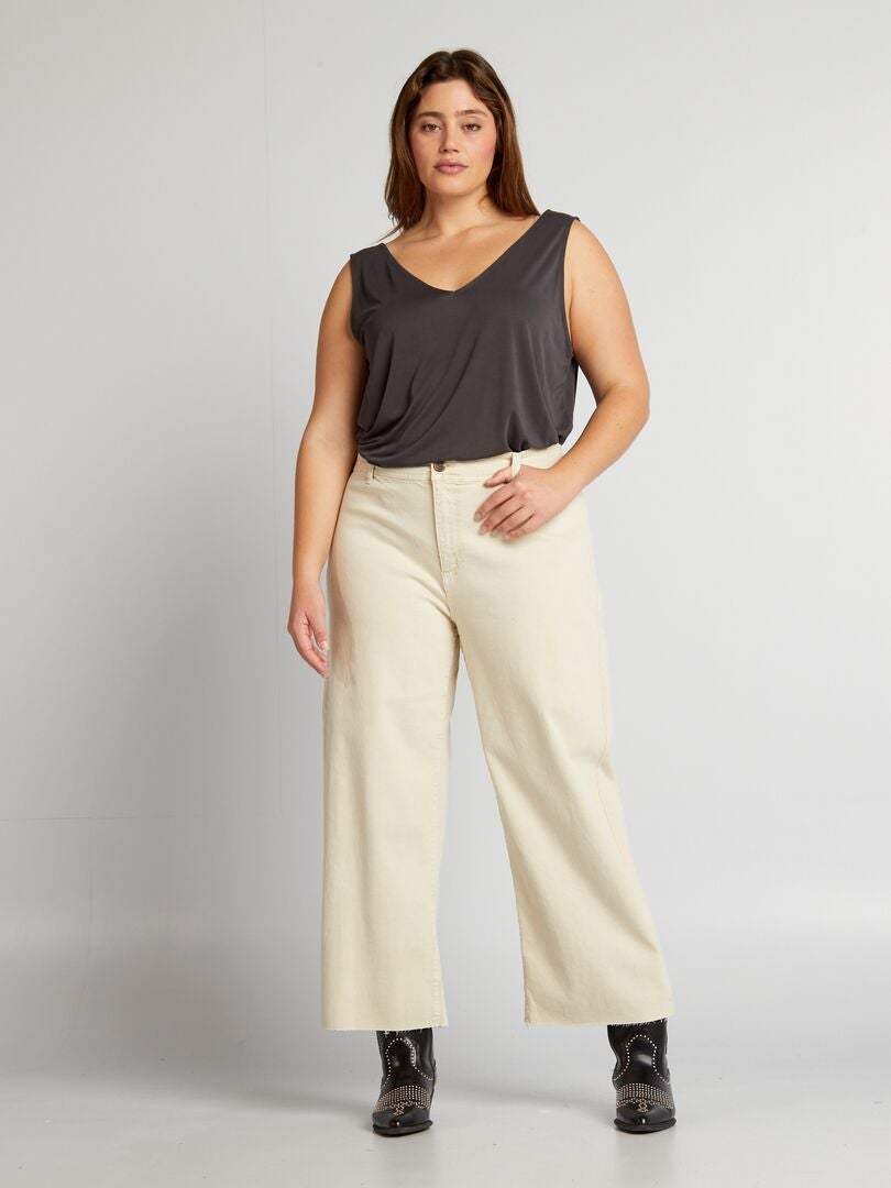 Calça jeans folgada de cintura alta - BEGE