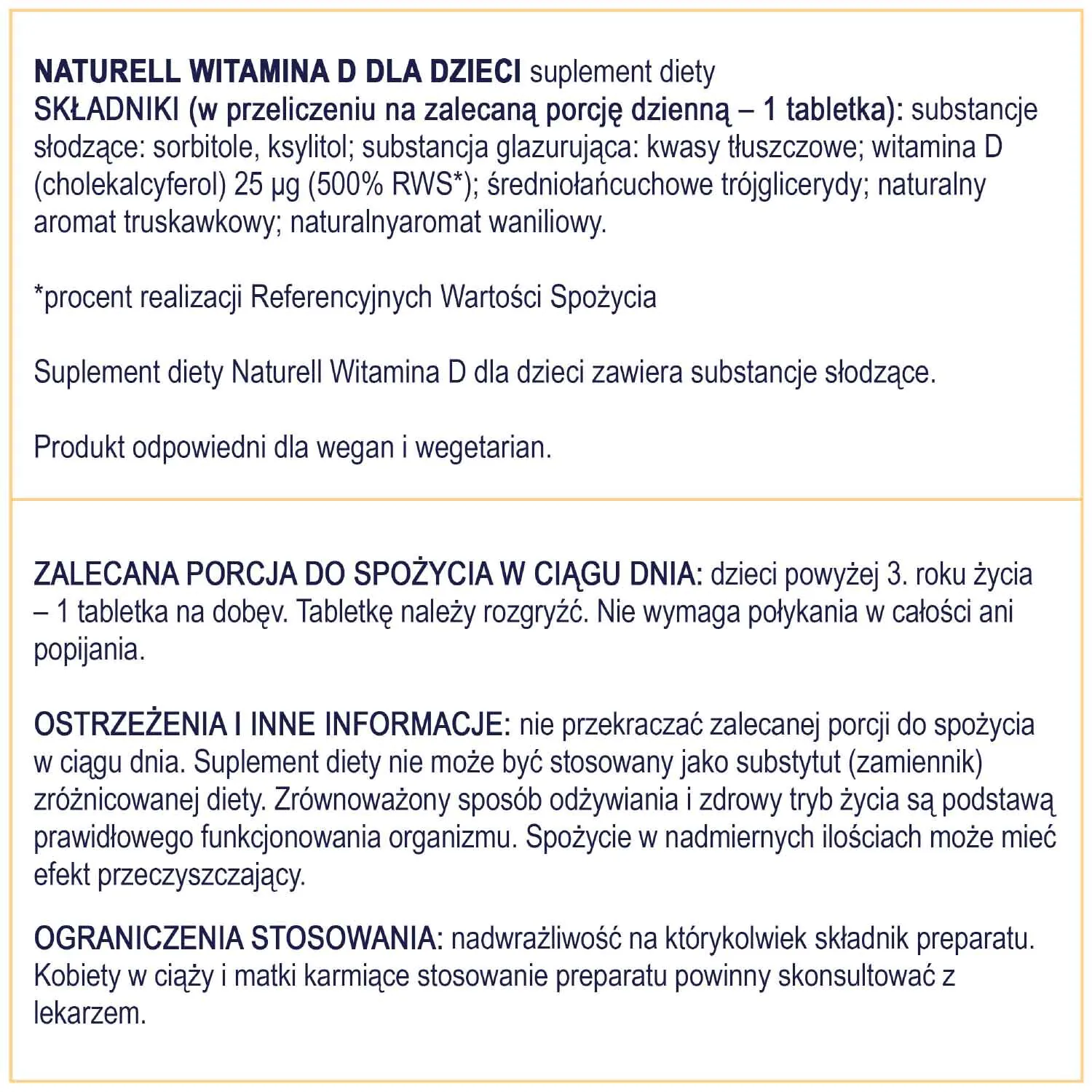 Naturell Witamina D dla dzieci tabletki do rozgryzania i żucia 180 tabl.