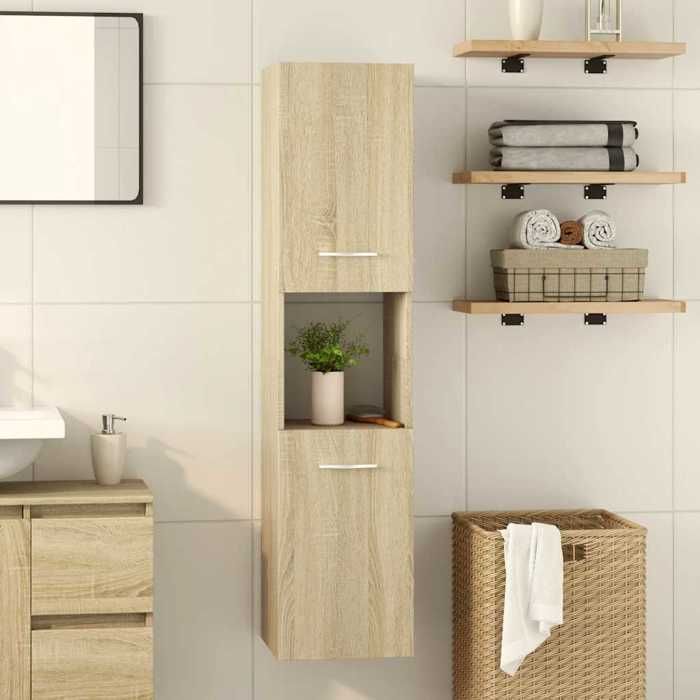 vidaXL Badkamerkast Sonoma Eiken 30x30x130 cm Spaanplaat, Wandgemonteerde Toiletkast, Badkamerkast 849635