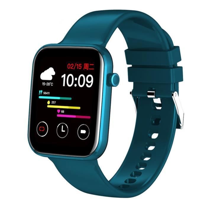 Montre connectée bleue 1,69pouces, étanche, cardiofréquencemètre, suivi de sommeil, tracker d'activité et contrôle de la musique