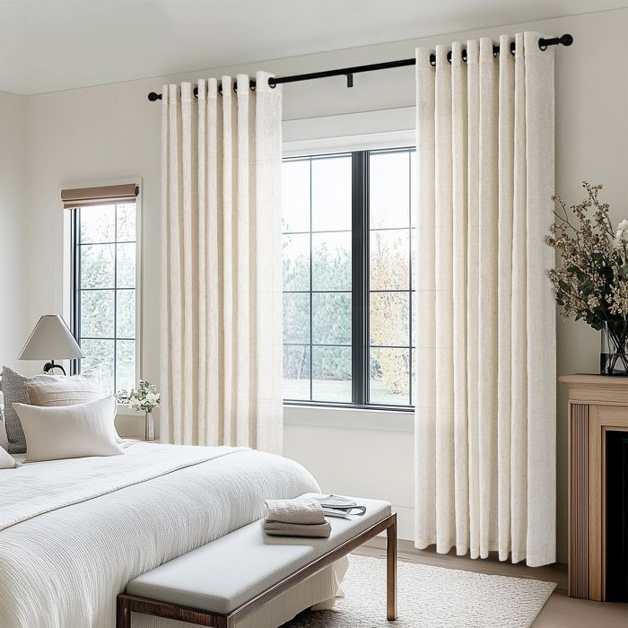 Topfinel Rideau Lin Avec Œillets Rideau Voilage Pour Salon Cuisine et Chambre à Coucher Rideau Courts Naturel 140x160cm Lot de 2