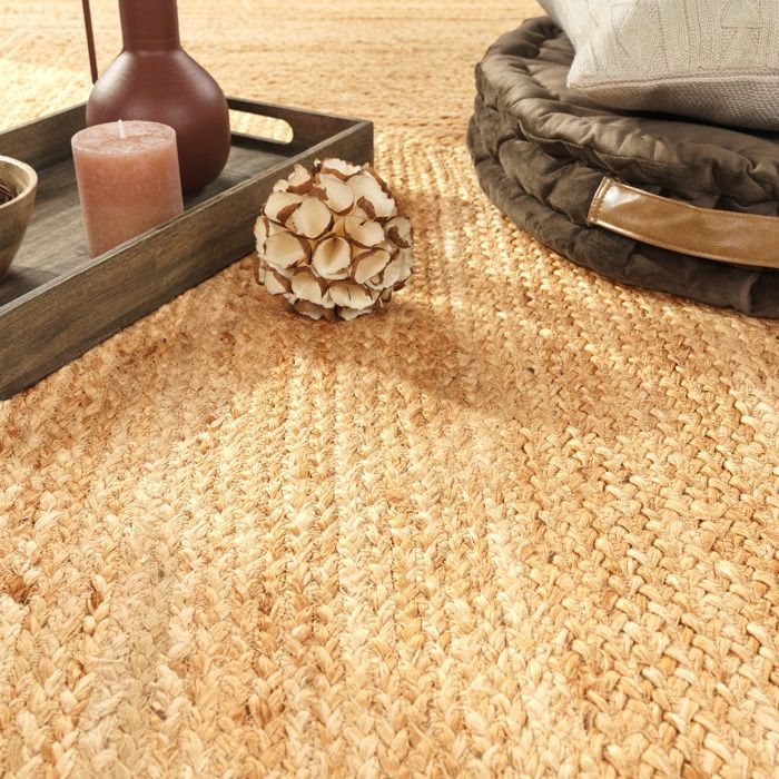 Alfombra Paco Home para salón/dormitorio, de yute con estampado geométrico estilo boho, tejida a mano, color beige natural, 60x100 cm.