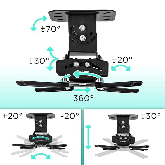 Duronic PB03XB Ceiling Projector Mount, 360° Rotating, 30° Tilting, 20° Swivel, 13.6 kg Maximum Load, Ideal for