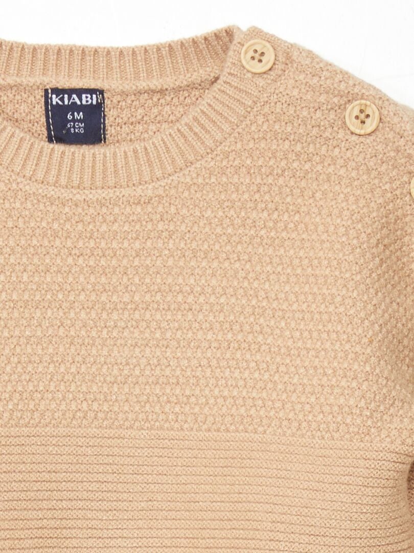 Gebreide trui met knoopjes op de schouder - BEIGE