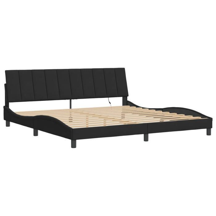 Estructura de cama vidaXL con luces LED, tapizada con somier de láminas, cama doble, cama para adultos, moderna, negra, 200x200 cm