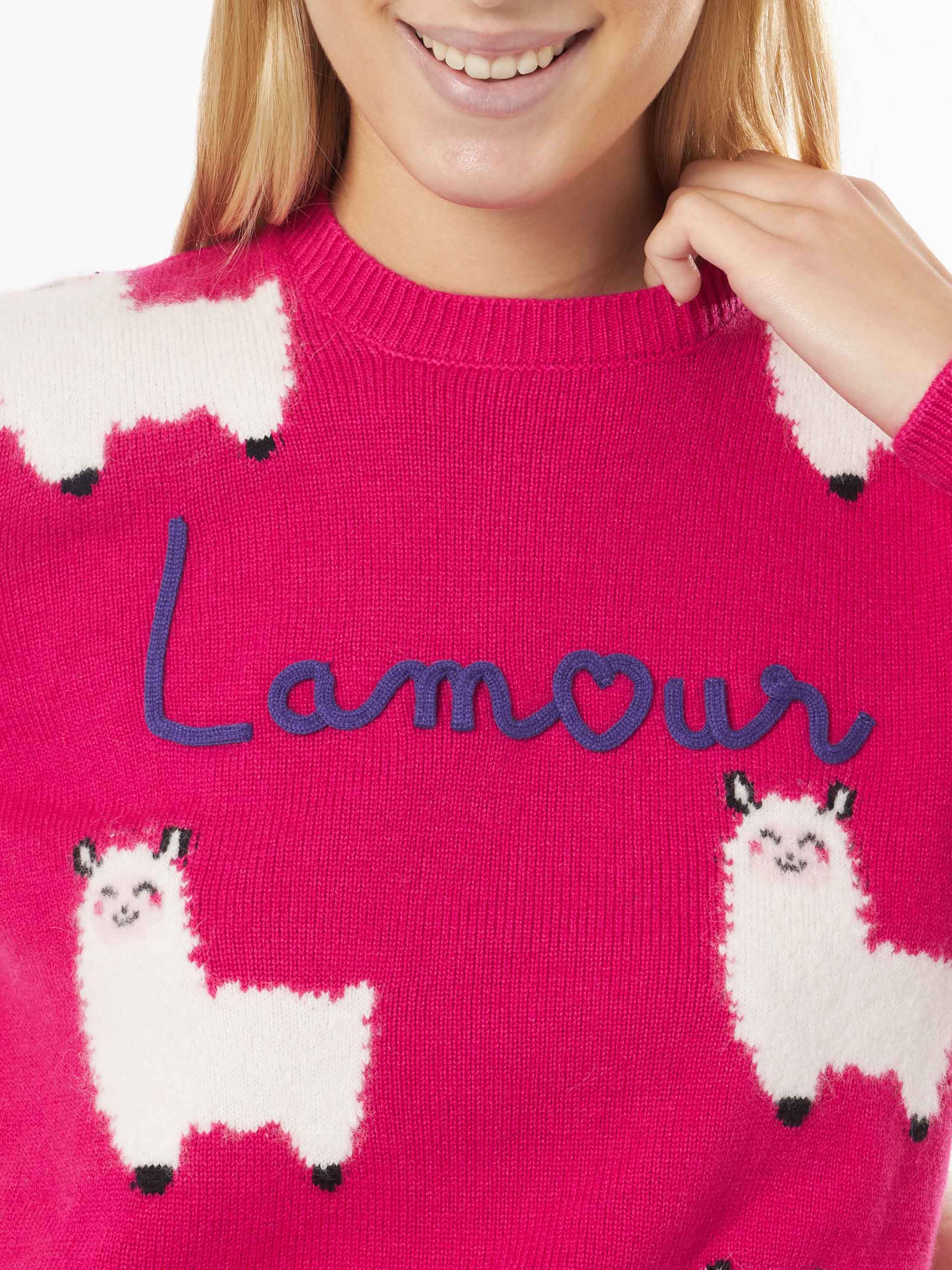 Maglione da donna girocollo con ricamo L'Am<3ur
