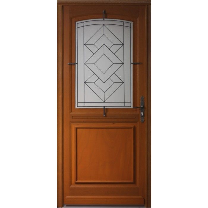 Puerta de entrada acristalada de madera Elma, 215 cm de alto x 90 cm de ancho, lado izquierdo