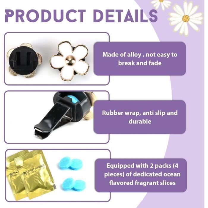 8 clips para rejilla de ventilación con forma de margarita, clips para difusor de aire de coche, decoración de rejilla, clip ambientador
