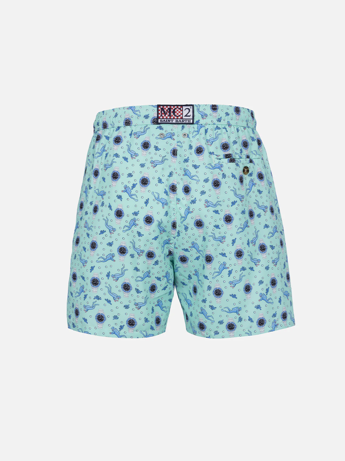 Man Lighting Swim Shorts With Watches Print, Quick-Drying, Adjustable Waistband, And Side Pockets. Classic Fit. MC2 Saint Barth.