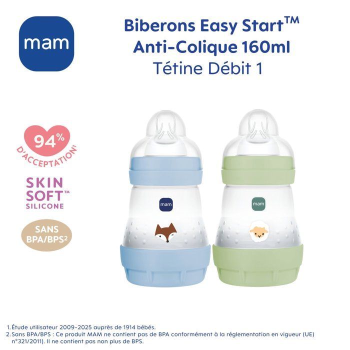 Conjunto de 2 Mamadeiras - MAM - Easy Start - Anticólica - 160 ml - Bico Tamanho 1 - Oceano + Areia