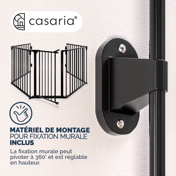 CASARIA® Fireplace Safety Guard Grille, Black, Safety Gate, Metal Lock, Foldable, Dog Barrier, Baby Safety Guard