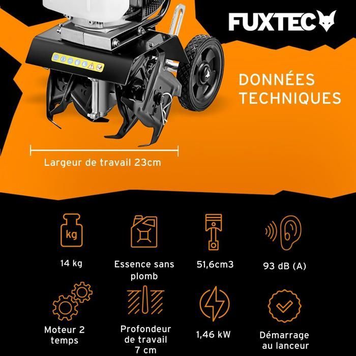Motozappa a benzina a 2 tempi FUXTEC FX-AF152, 51,6 cc, larghezza 23 cm, profondità 70 mm, 14 kg