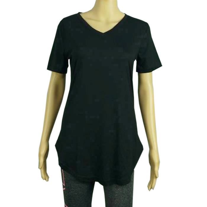 Camiseta de mujer LEOCLOTHO con cuello en V - Tallas grandes - Manga tres cuartos - Algodón suave y cómodo - Negro