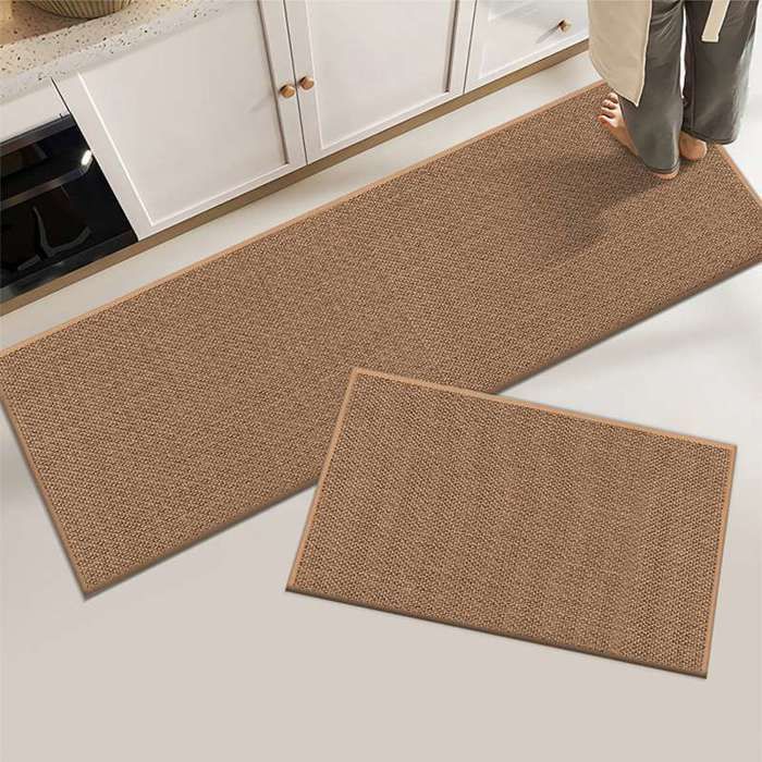 Tapis de Cuisine en Lin Antidérapant 45x150cm - Dos en Caoutchouc, Imperméable, Anti-Huile, Facile à Nettoyer - Marron