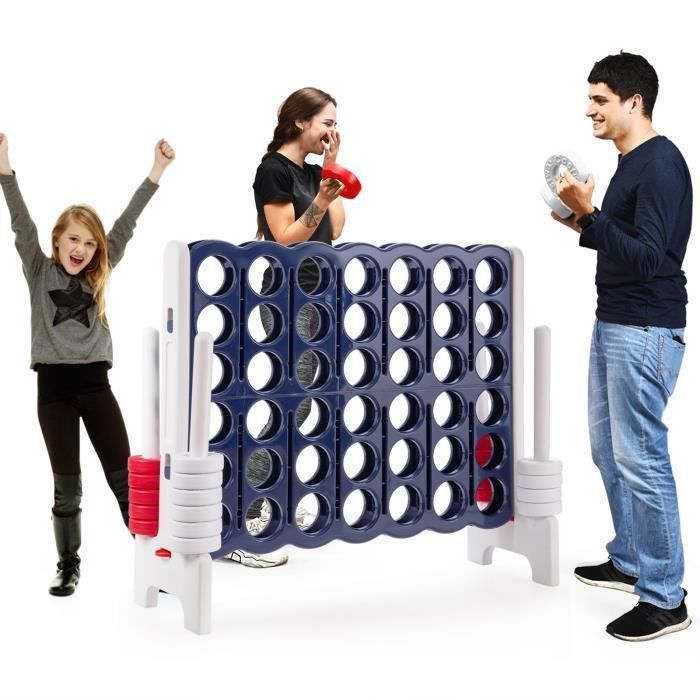 DREAMADE Jeu de Société Enfants 4 avec 42 Anneaux Géants, Jeu de Stratégie en Ligne avec Curseurs pour Redémarrage Rapide,Bleu