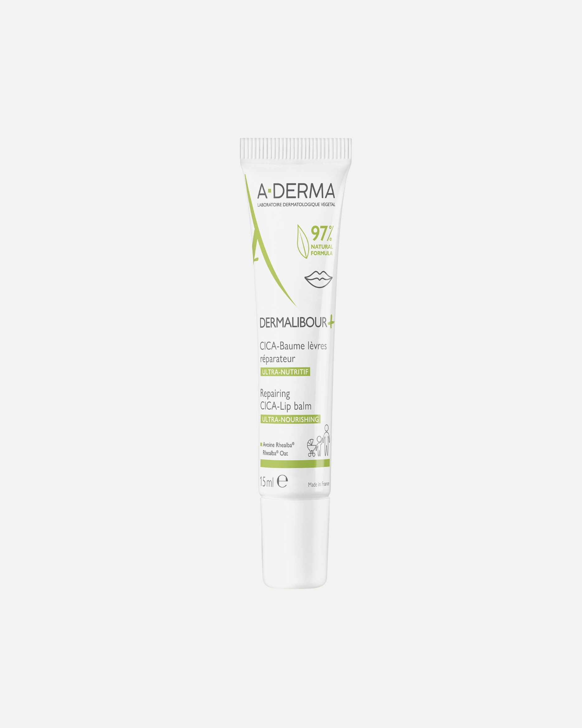 A-DERMA lūpu balzams Dermalibour+ + atjaunojošs CICA lūpu balzams - 15 ml