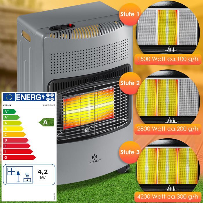 KESSER keramische gaskachel - 4200 watt - donkergrijs - inclusief drukregelaar - inclusief gasslang