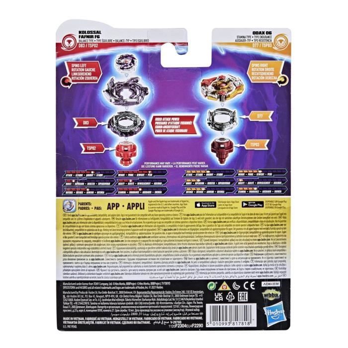 BEYBLADE - Burst Surge Dual Pack - 2 competition tops Speedstorm Kolossal Fafnir F6 and Odax O6