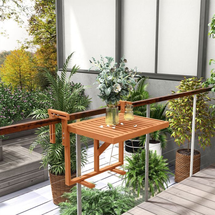 Outsunny - Mesa colgante para balcón - Madera de abeto - 68x65x55cm - Madera de teca