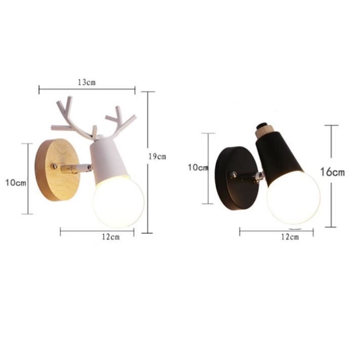 Applique murale intérieur salle de bain - Fer et bois massif - Blanc - Ampoule E27 non incluse