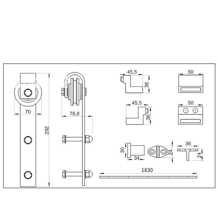 YQINGMAOY. Conjunto de polea de riel suspendido para puerta de granero, accesorios de ferretería, puerta individual, 183 cm, negro.