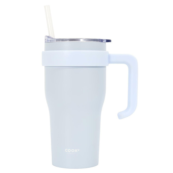 KUBEK TERMICZNY Miami 600ml biały z uchwytem i słomką