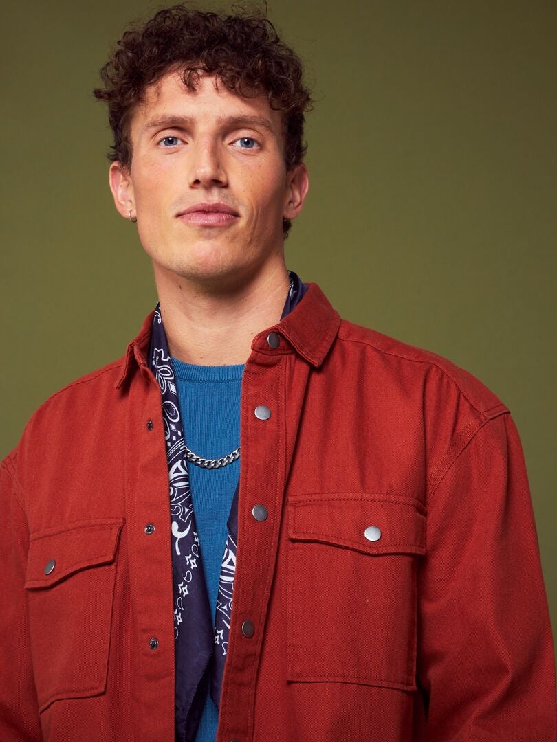 Camisa jeans reta - MARROM