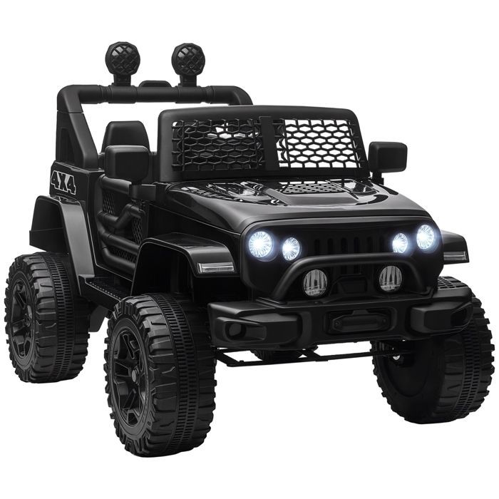 Coche eléctrico HOMCOM de 12 V con control remoto para niños, suspensión en las 4 ruedas, faros, claxon y MP3. Fabricado en PP. Color negro.