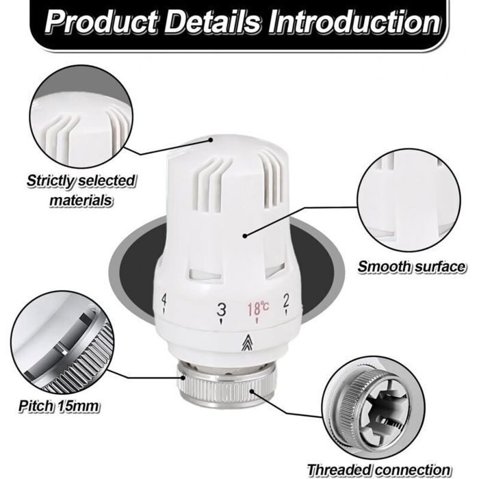 Cabezal termostático para radiador - LUSKYKA® - 6 piezas - Conexión M30 x 1.5 - Modulación de 5 niveles