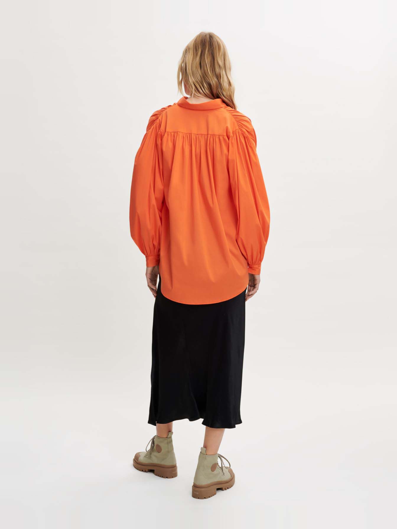 Oversized poplin overhemd in diverse kleuren - Oranje
